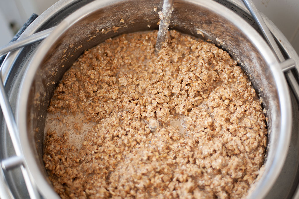 Homebrew mashing process in the Braumeister malt pipe